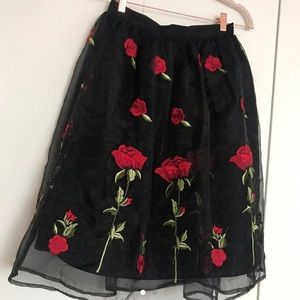 floral lace midi skirt